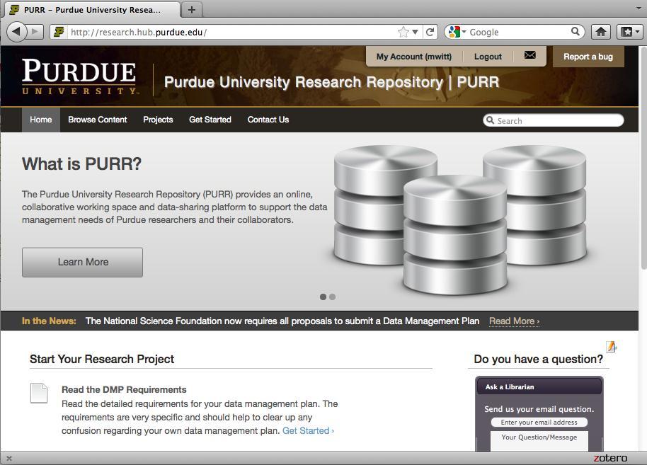 Create a project PURR Demo Submit a dataset