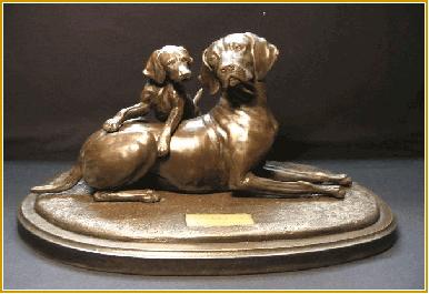 Let s Talk it Over Kay Barthel Memorial Perpetual Trophy Statue is a Limited Edition cold-cast bronze of German Shorthaired Pointers on a walnut base.