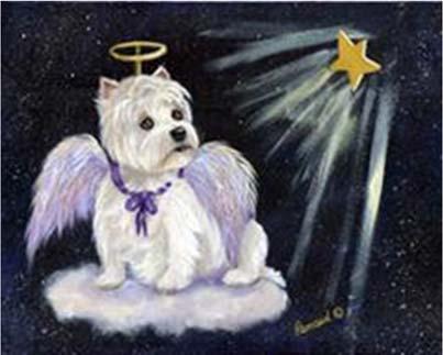 Our acknowledgment card features the Paws and Remember logo Toto The Rescue Angel designed and donated exclusively to WestieMed by artist Suzanne Renaud.