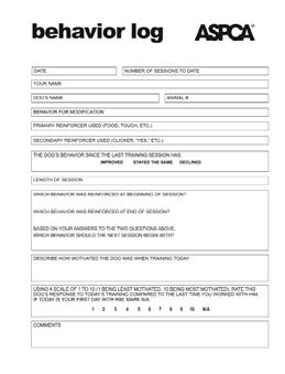 behavior log Use this form to keep track of each dog s progress when implementing behavior modification protocols.