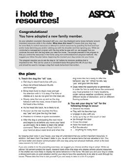 1 page i hold the resources handout Review this handout with adopters who choose a dog