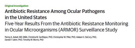 mold 8% gpos (N=1320) 42% Organism group-distribution Ocular Pathogens 2011-2013 ARMOR A total of 3,237 ocular isolates were obtained from 72 centers 1169 S aureus 992 CoNS 330 S pneumoniae 357 H