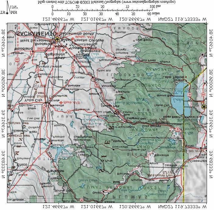 Figure 1. The light green dot on the map above indicates the approximate location of the study area in the Tahoe National Forest north of Highway 49 between Bassetts and the Yuba Pass.