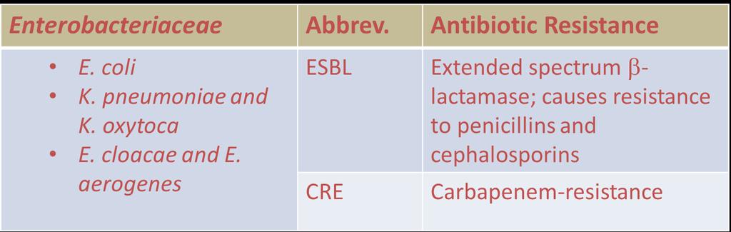 Common resistance patterns in Enterobacteriaceae Enterobacteriaceae: Family of gram-negative bacilli Named because they