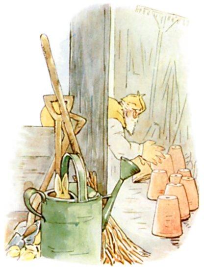 Mr. McGregor was quite sure that Peter was somewhere in the tool- shed, perhaps hidden underneath a flower- pot.