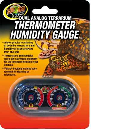 02 - Heating 03 - Thermometers & Hygrometers Analog Thermometer & Humidity Gauge Allows precise monitoring of both the temperature and humidity of your terrarium from one