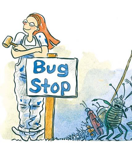 So Freda began to work. The first sign was at the bus stop. Freda wrote Bug Stop.