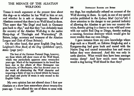 Articles throughout the twenties in the popular press in Australia were advocating negative sentiments about the Alsatian Dog and casting spurious claims about the breed.