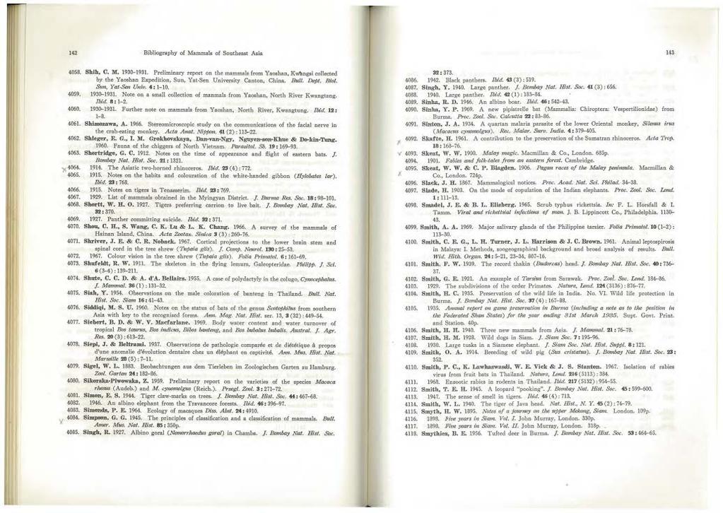 142 Bibliography of Mammals of Southeast Asia 143 4058. Shih, C. M. 1930-1931.