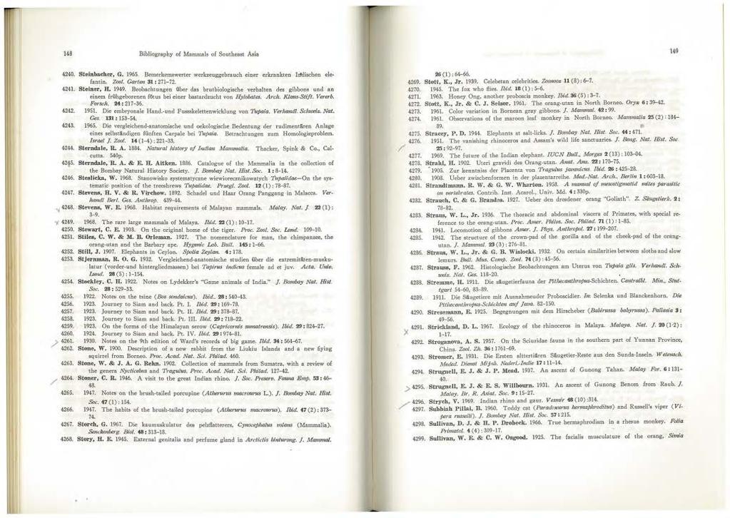 148 Bibliography of Mammais of Southeast Asia 14~ 4240. Steinbacher, G. 1965. Bemerkemswerter werkzeuggebrauch einer erkrankten Idtlischen ele fantin. Zoo/. Garten 31 : 271-72. 4241. Steiner, H. 1949.