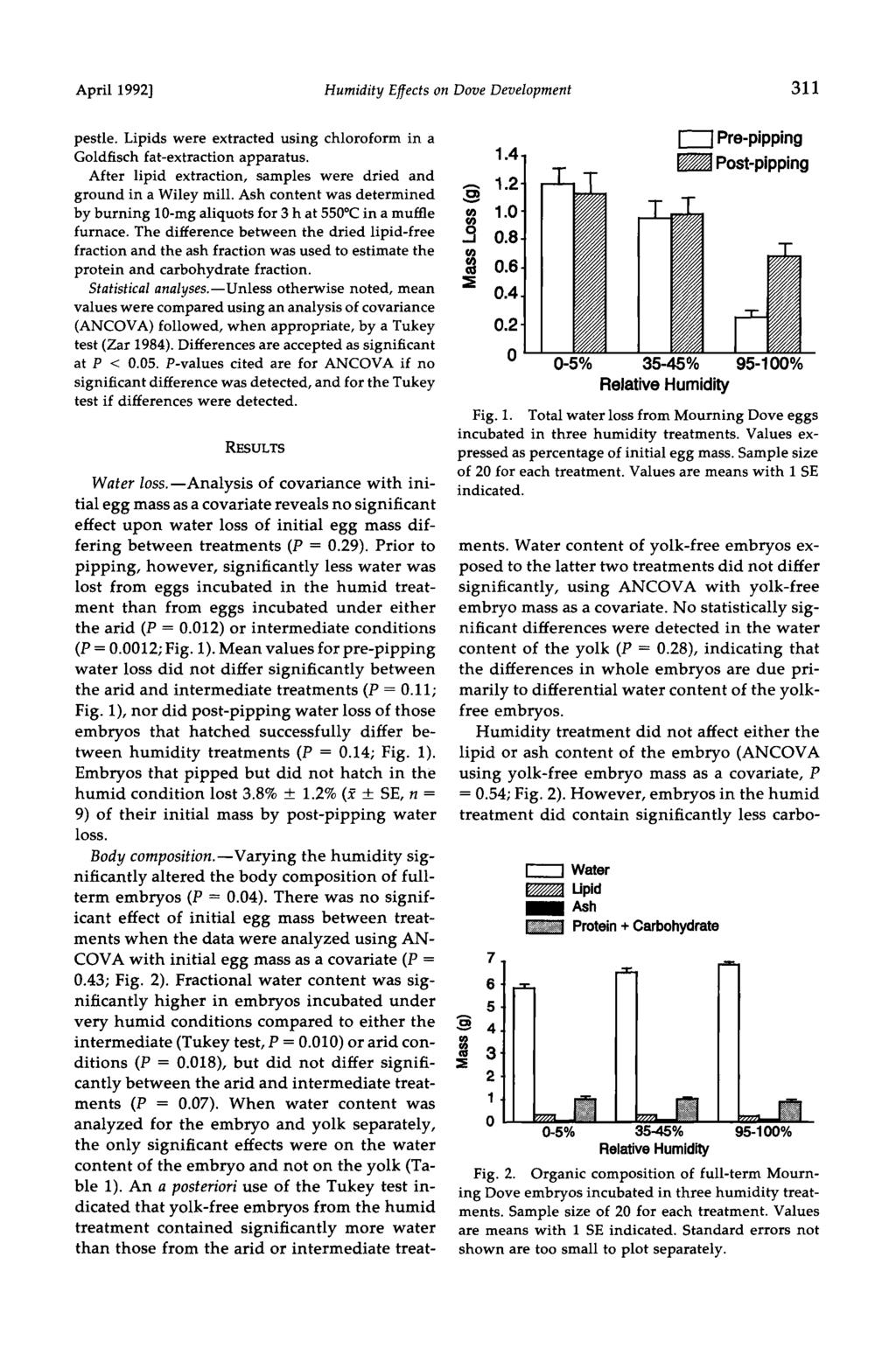 April 1992] Humidity Effects on Dove Development 311 pestle. Lipids were extracted using chloroform in a Goldtisch fat-extraction apparatus.