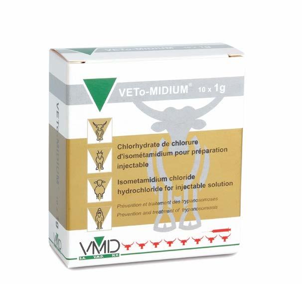 VETO-MIDIUM Prevention of Trypanosomiasis For all animals, the general dose is 0.5 mg per kg body weight (2.