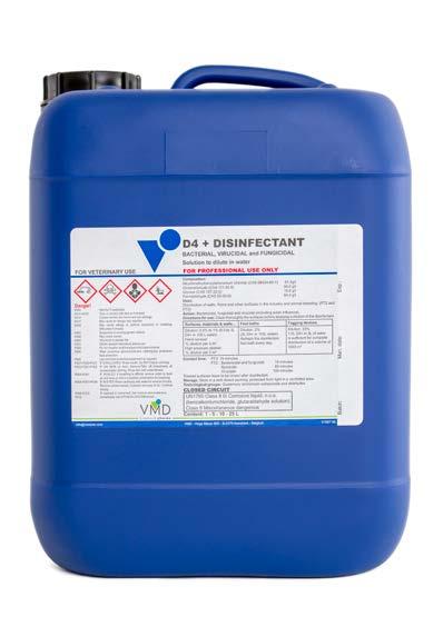 D4+ DISINFECTANT D4+ can be used at low temperatures (5 C) without loss of activity and maintains full activity in hard water.
