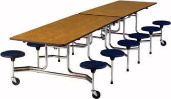 Virco Folding Cafeteria Tables w/stools CAFETERIA TABLES Up-lock device engages table when folded. Clearance between table tops helps avoid pinched fingers.