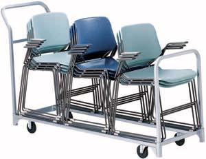 Bottom holds up to 8 folding tables. Unique design offers convenience and flexibility. Load capacity: 1000 lbs. Overall width: 31-5/8". Overall height: 74" when empty. Overall length: 63".