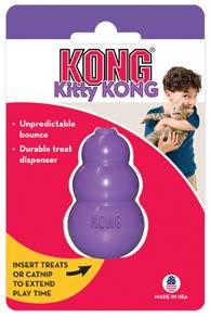 A pinch of catnip or a cat s favorite dry kibble can be added inside this versatile toy. With its lightweight construction, the KONG toy can be batted, rolled or bounced by cats of all sizes.