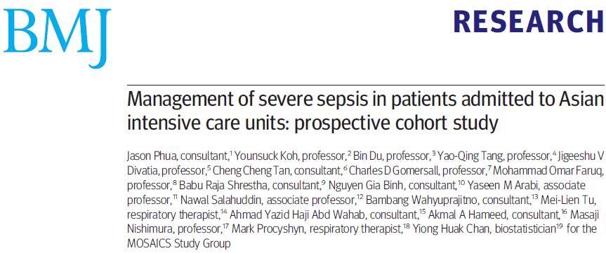 Management of Sepsis in Indian ICUs Indian Data from the MOSAICS Study Management of