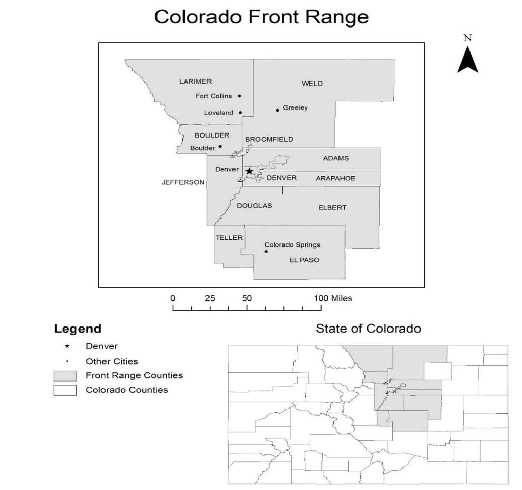 Rabies Distribution along the Colorado Front Range In the state of Colorado, rabies incidence has been recorded in counties along the Front Range which is home to 4.