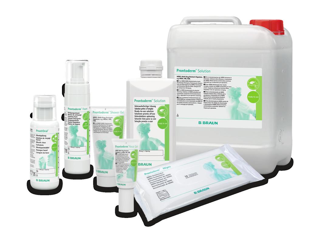 The Prontoderm system CONTENTS OF PRONTODERM Prontoderm contains a synergistically active mixture of surfactants and polyaminopropylbiguanide (preservative polihexanide) in water.