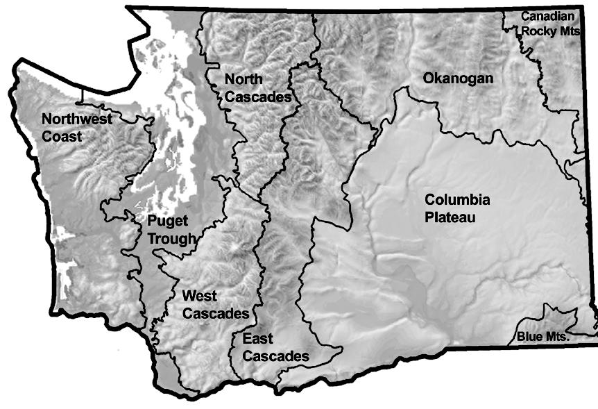 Figure 2. Washington State ecoregions. Data Source: Washington Department of Natural Resources. 2004. Forest Legacy Program 2004. AON Update for Washington State.