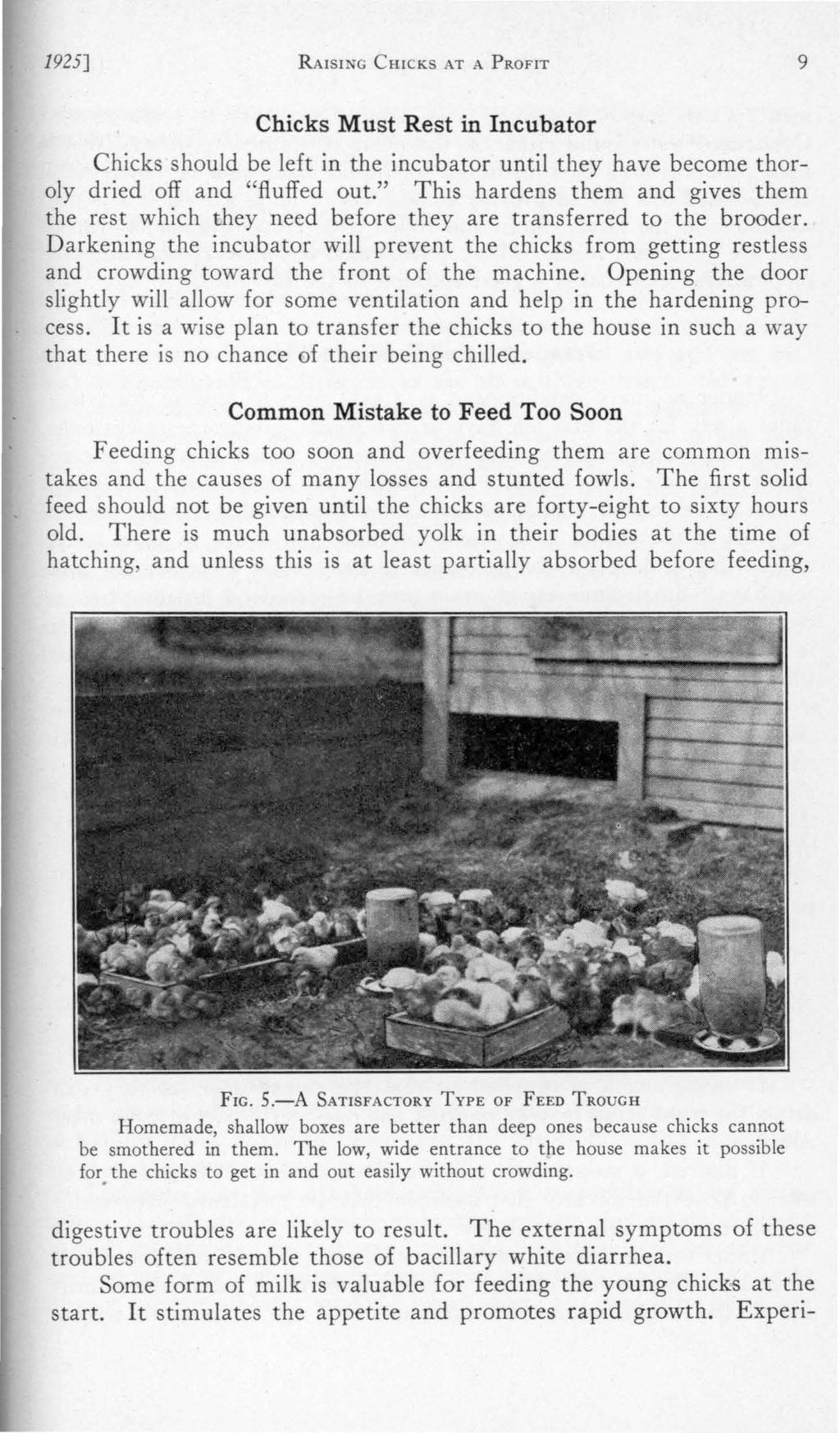 1925] RAISING CHICKS AT A PROFIT 9 Chicks Must Rest in Incubator Chicks should be left in the incubator until they have become thoroly dried off and "fluffed out.