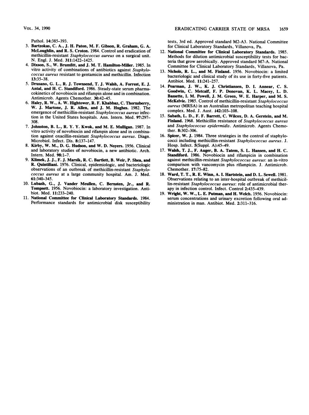 VOL. 34, 1990 Pathol. 14:385-393. 3. Bartzokas, C. A., J. H. Paton, M. F. Gibson, R. Graham, G. A. McLoughlin, and R. S. Croton. 1984.