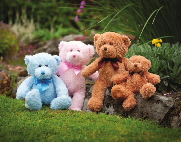 BRUBLE BEAR - 003 - Plush bear in baby blue, baby pink and light brown with a colour matching ribbon, nose and mouth detail.