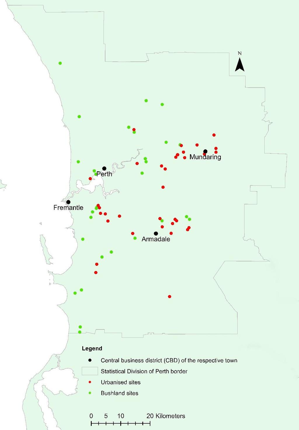 Figure 7.1 Locations of trapping sites for quenda in the greater Perth region.