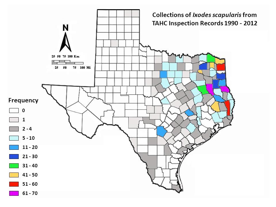 0% 1% 0% 5% 13% 6% 20% Host Collections 0% 1% 0% 54% BOBCAT CATTLE DOG DOMESTIC CAT DEER HORSE GOAT HUMAN NILGAI ANTELOPE Figure 1: Frequency distribution of hosts associated with collections of
