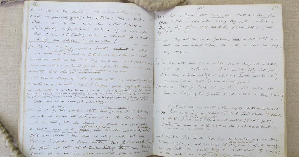 Extract from Darwin s experiment notebook Between 1855 and 1868 Darwin kept a notebook of the experiments that he carried out.