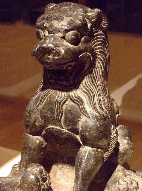 Chinese guardian lions were always created in pairs, with the male ressng his paw upon the world and the