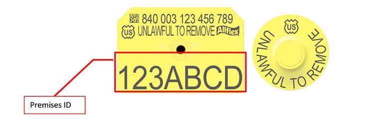 Example 3: 840 ear tag with premises ID number printed n bttm. Anther ptin is t have yur premises ID printed n the blank sectin f the tag.