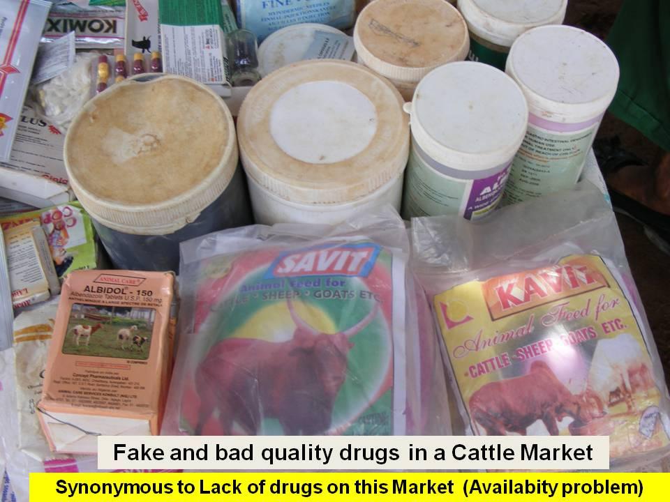Example of illegal veterinary products Veterinary drugs sold in an African village market
