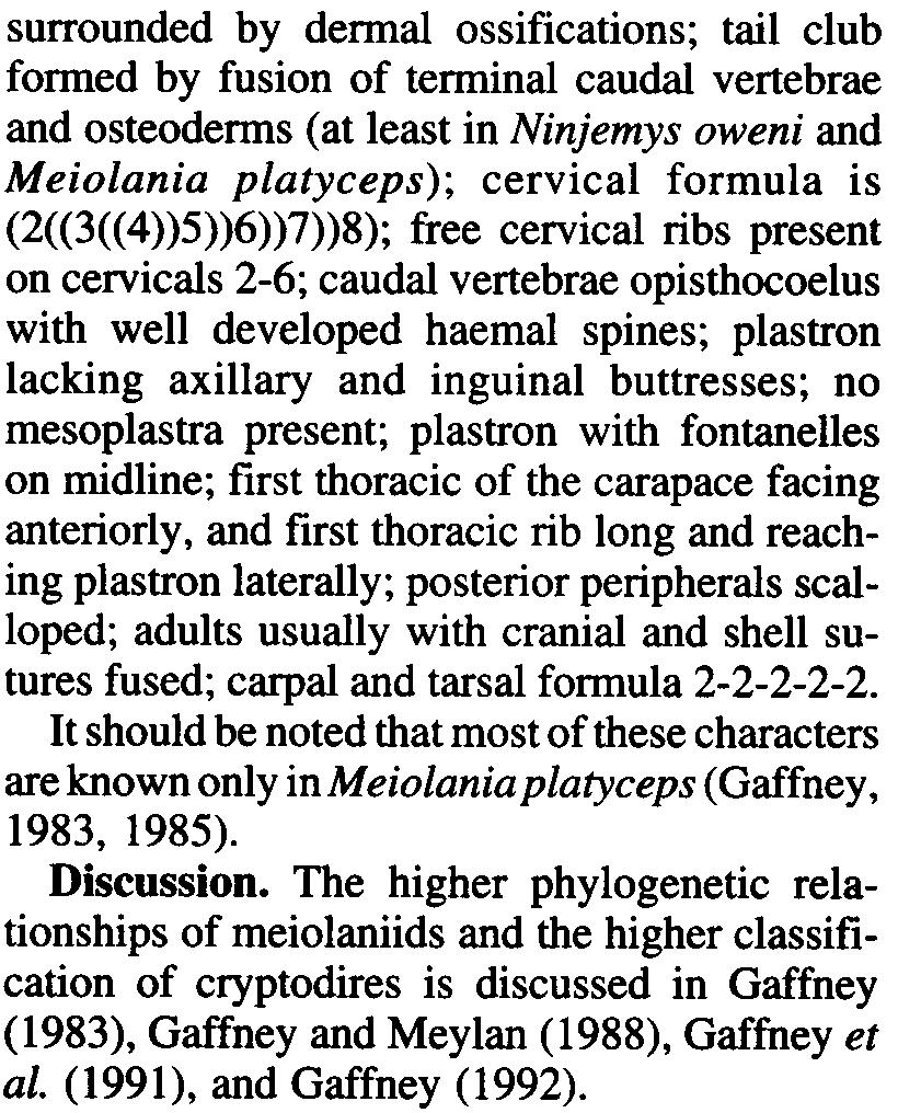Recent papers are Megirian ( 1989, 1992), Gaffney and McNamara (1990), and Gaffney (1992). Revised Diagsis.