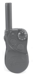 TRANSMITTER INDICATOR LIGHT: Indicates that a button is pressed and also serves as a low battery indicator. UPPER BUTTON: This button is factory-set to deliver Continuous Static Stimulation.