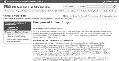 Animal Drug Initiative Consistent supplies of quality drugs are needed to meet animal health needs Need stable, legal pathway for certain currently marketed unapproved animal drugs, e.g. injectable vitamins, various topical solutions and first aid products, shampoos, electrolyte and glucose solutions, antidotes Animal Drugs Webpage http://www.