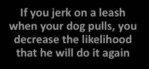 LESS likely  If you jerk on a leash when your dog pulls, you decrease