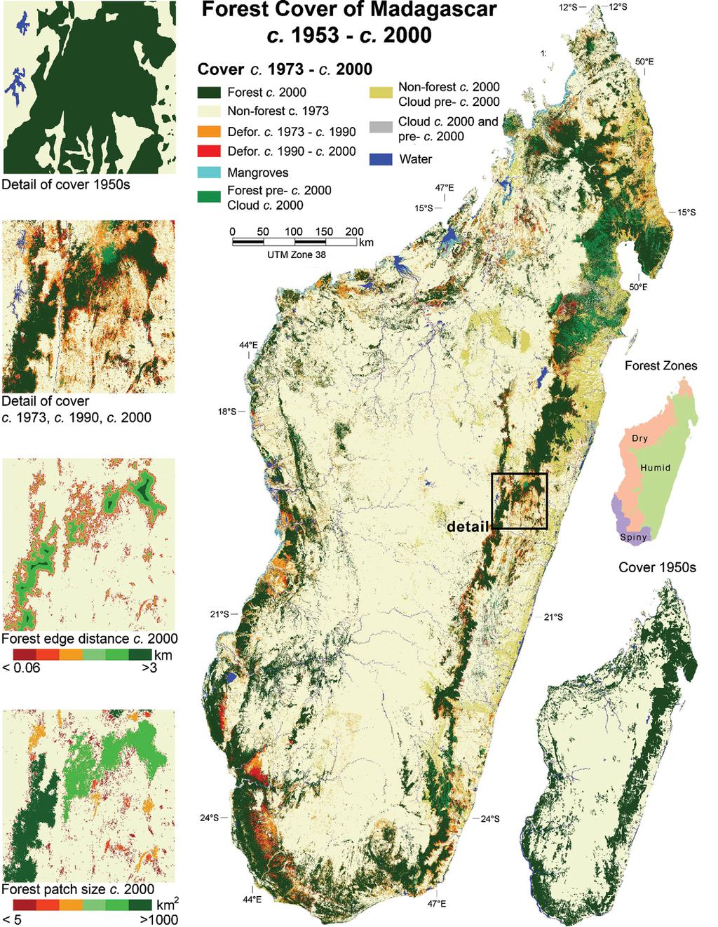 Figure 5. Madagascar forest cover from the 1950s to c. 2000. Forest cover changes from the 1970s to c.