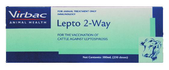 Low risk of site reactions after vaccination Duration of protection for at least 12 months after primary vaccination Ease of use, minimal agitation required Lepto 3-Way Lepto 3-Way For the control of