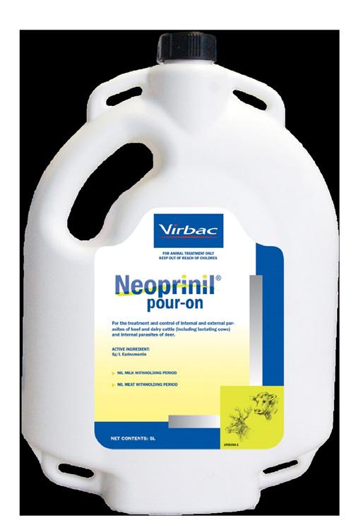 Neoprinil Pour On For the treatment and control of internal and external parasites of beef and dairy cattle (including lactating cows) and internal parasites of deer, including lungworm and sucking &
