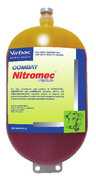 Nitromec Injection Combat Nitromec Injection Triple active broad spectrum anthelmintic flukicidal injection for cattle.