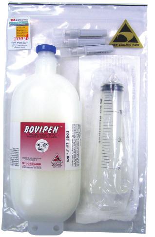 Bovipen A sterile, aqueous suspension of 300,000i.u./mL procaine penicillin G. Manufactured in New Zealand and available in durable 200 ml plastic pillow packs.
