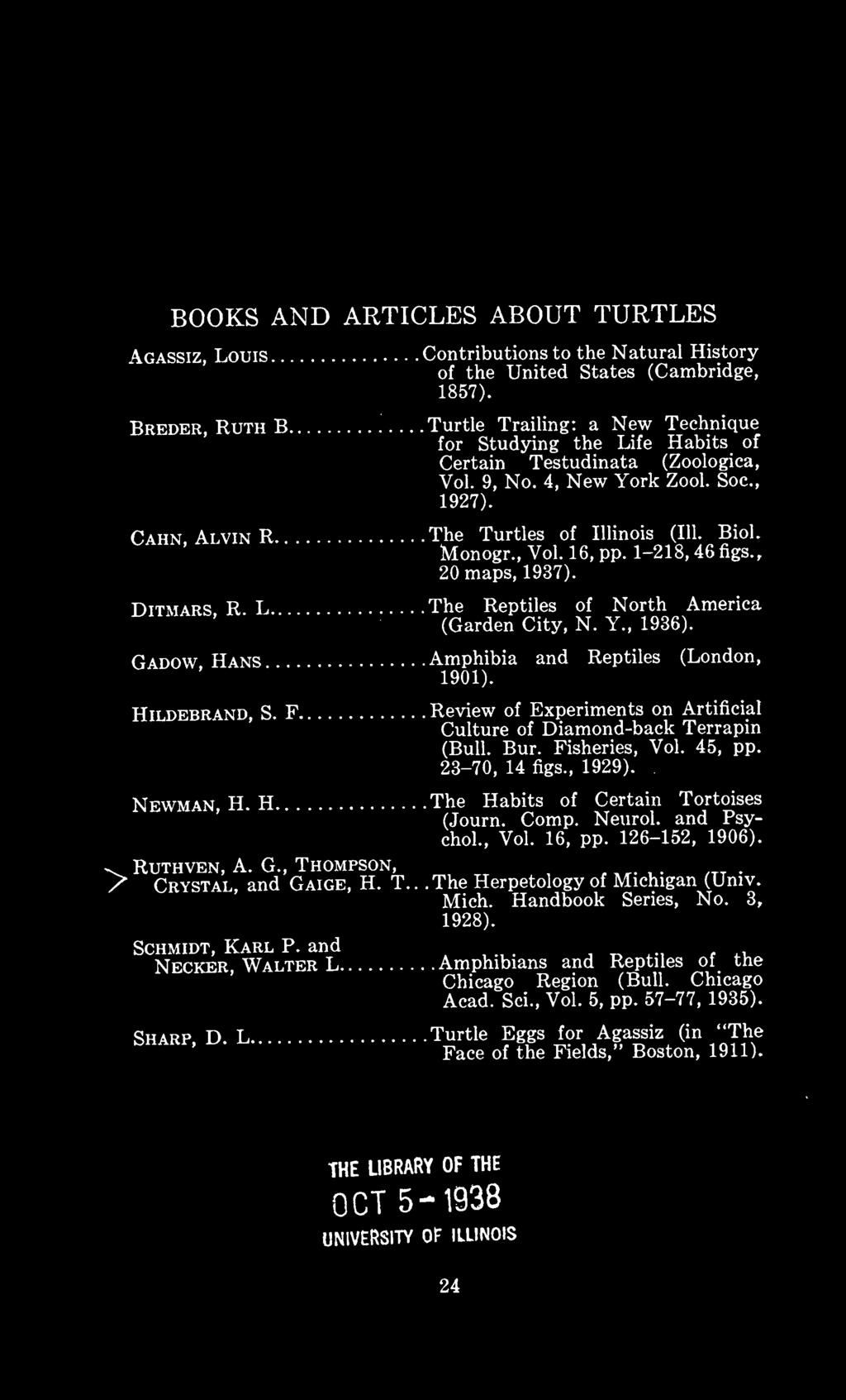 Biol. Monogr., Vol. 16, pp. 1-218, 46 figs., 20 maps, 1937). DiTMARS R. L The Reptiles of North America (Garden City, N. Y., 1936). Gadow Hans Amphibia and Reptiles (London, 1901). HiLDEBRAND, S.