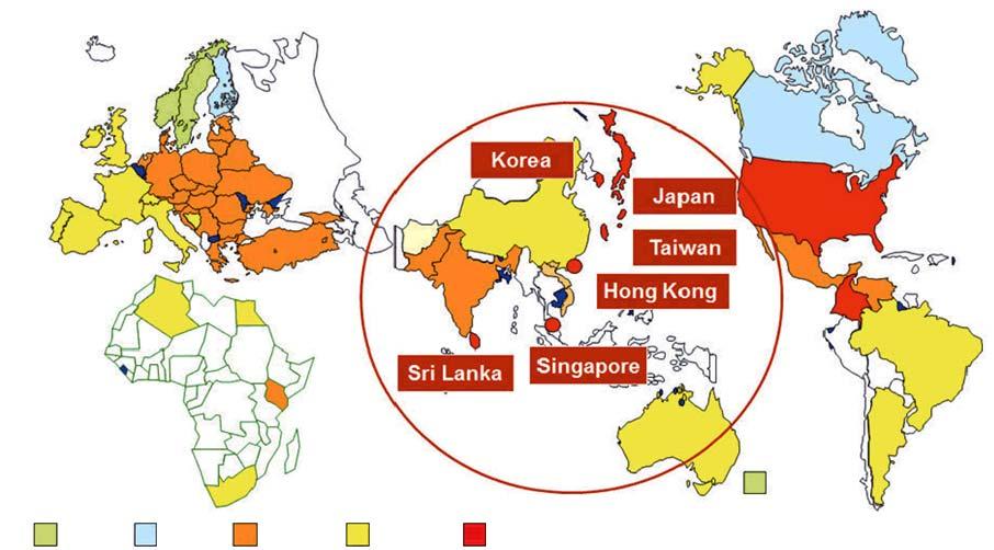 MRSA in Asia Prevalence of methicillin resistance among S. aureus isolates.
