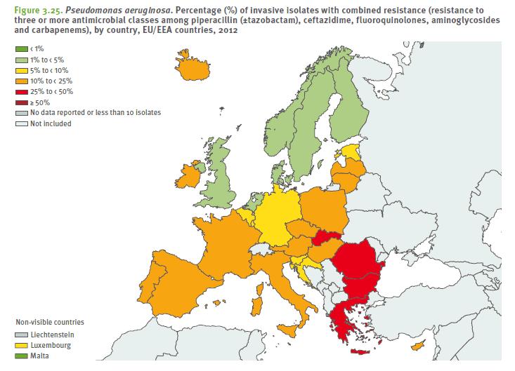 The problem of multiresistance: P.aeruginosa as an example European Centre for Disease Prevention and Control. Antimicrobial resistance surveillance in Europe 2012.