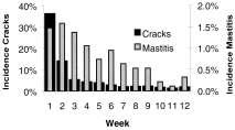 Mastitis: Associated Factors 36% of women reported cracks in the 1st week postpartum, 14% in the 2 nd week.