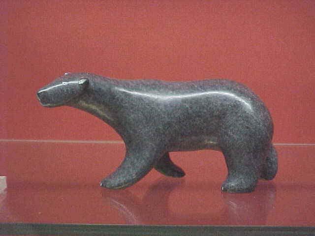 A soapstone polar bear carving made by