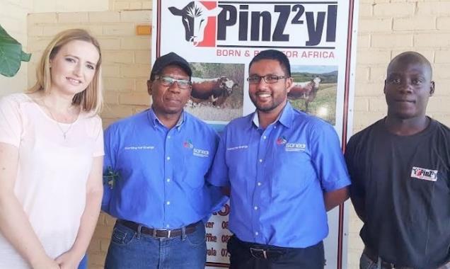 From left Sonja Potgieter (PRO), David Mahuma (General Manager SANEDI), Riaz Hamid (Project Officer SANEDI) and Asser Mantsho (Admin and Marketing) On the 16/10/2016 the ZZ2 Livestock soccer team was