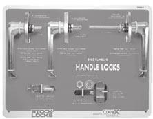 HANDLE LOCKS Disc Tumbler V69B-5 Board V69B-5 Board displays C8043, C8140 and C8142 sliding door locks.