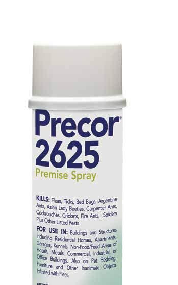variety of other crawling insects. Precor 2625 aerosol delivers a quick kill of adult fleas, ticks and other listed insects, while (S)-methoprene breaks the flea life cycle.